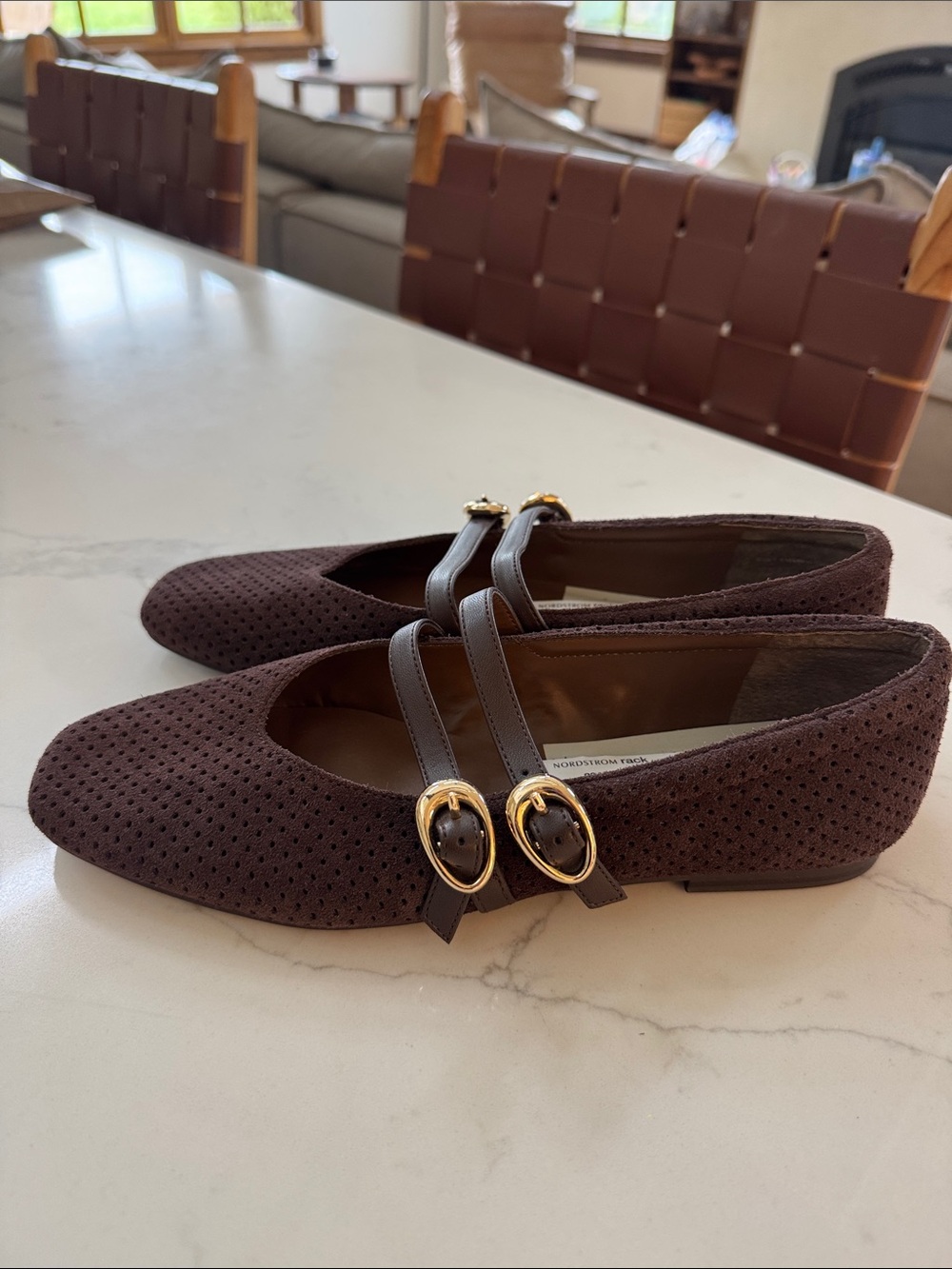 Dolce Vita Chocolate Brown Perforated Mary Jane Flats with Double Straps - Picture 2 of 5
